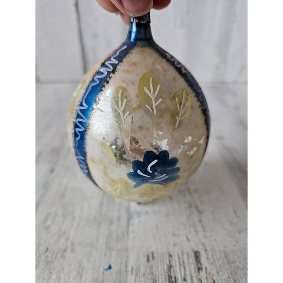 Vintage Germany blue glitter teardrop flower ornament Xmas tree - Picture 4 of 8